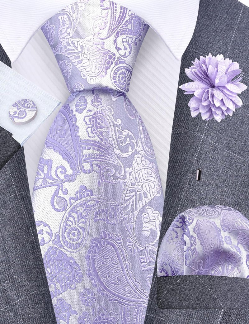 GUSLESON 3.15"（8cm） Mens Paisley Tie and Lapel Pin Necktie Hankerchief Cufflinks Set for Men - Image 2